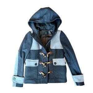 J.Crew Women's Melton Wool Toggle Colorblock Gray Hooded Peacoat Jacket Size 00